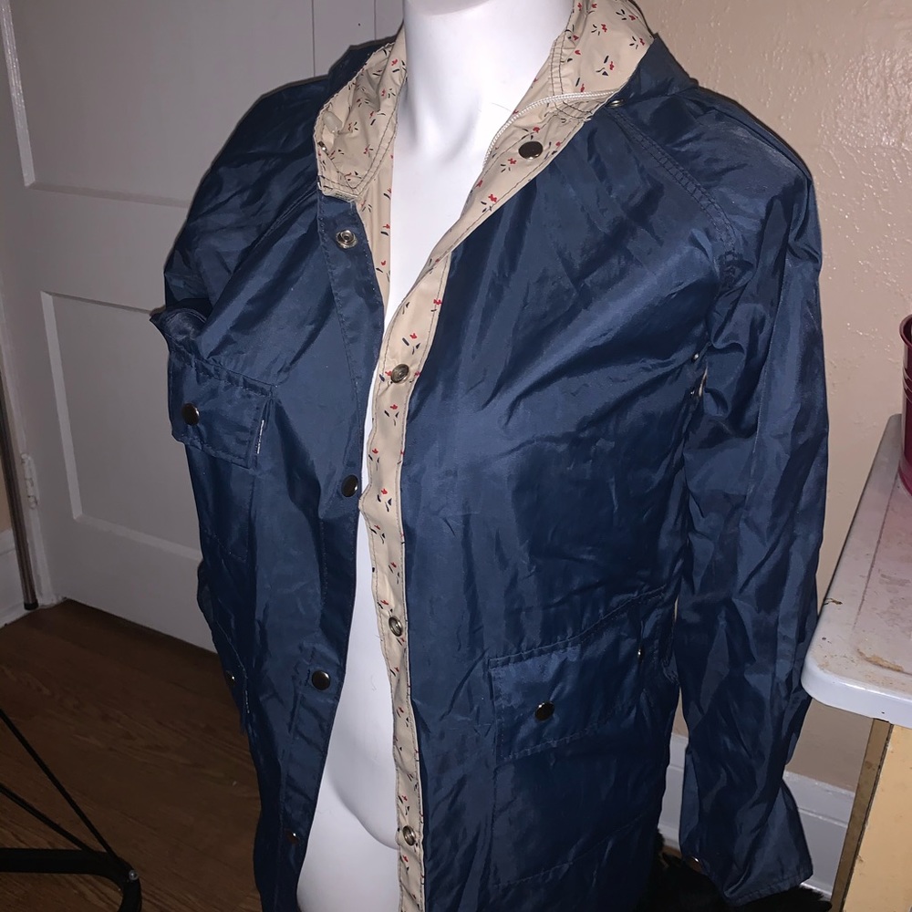 Reversible Navy blue and flower print  rain coat
